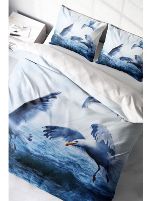 Çift Kişilik Sık Dokuma Pamuk Saten 3D Özel Tasarım Martı Nevresim Takımı