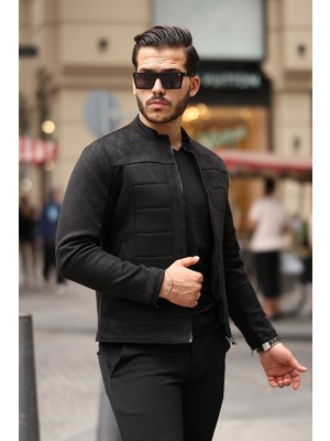 Erkek Su ve Rüzgar Geçirmez Slim Fit Astarlı Mevsimlik Süet Ceket