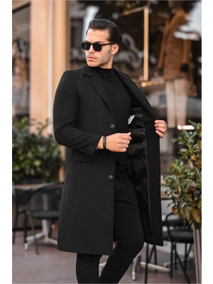 Gm Giyimarket Siyah Erkek Dar Kesim Uzun Kaşe Palto Kalın Astar ile Casual Günlük Kullanım için İdeal