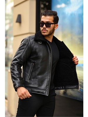 Erkek Napa Deri Içi Full Kürklü Slim Fit Mont & Ceket