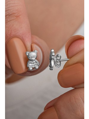 Nereze 925 Ayar Gümüş Rodyum Kaplama Minik Panda Küpe