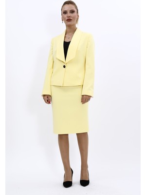 Önder Özsoy Amerikan Yaka Kısa Klasik Ceket &  Düz Dar Etek-Sarı