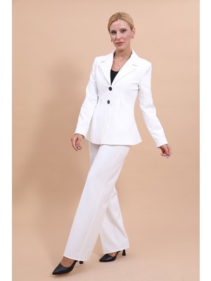 Önder Özsoy Erkek Yaka Önleri Pileli Ceket & Bol Paça Pantolon-Beyaz