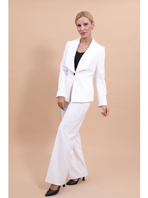 Önder Özsoy Amerikan Yaka Klasik Ceket & Bol Paça Pantolon-Beyaz