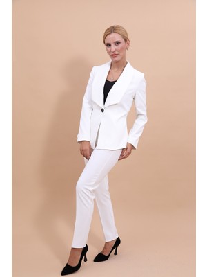 Önder Özsoy Amerikan Yaka Klasik Ceket & Dar Paça Pantolon-Beyaz