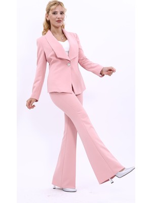 Önder Özsoy Amerikan Yaka Klasik Ceket & İspanyol Paça Pantolon-Pudra