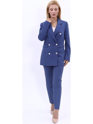 Erkek Yaka Kuruvaze Blazer Ceket & Dar Paça Pantolon-İndigo