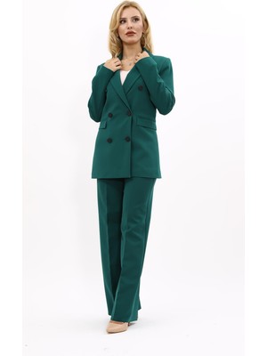 Erkek Yaka Kuruvaze Blazer Ceket & Bol Paça Pantolon-Zümrüt