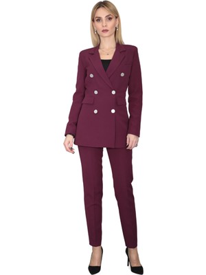 Erkek Yaka Kuruvaze Blazer Ceket & Dar Paça Pantolon-Mürdüm