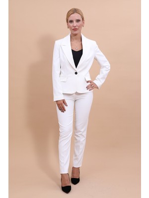 Önder Özsoy Erkek Yaka Tek Düğmeli Klasik Ceket & Dar Paça Pantolon-Beyaz