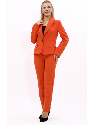 Önder Özsoy Erkek Yaka Tek Düğmeli Klasik Ceket & Dar Paça Pantolon-Turuncu