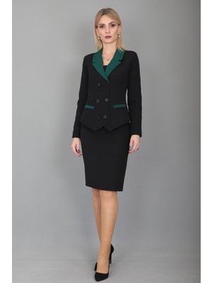 Önder Özsoy Garnili Ceket & Arka Yırtmaçlı Vazo Etek Takım-Zümrüt