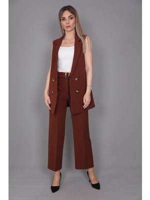 Önder Özsoy  Midi Boy Klasik Yelek & Kısa Bol Paça Pantolon-Kestane