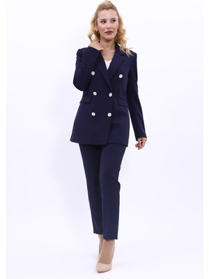 Önder Özsoy Erkek Yaka Kuruvaze Blazer Ceket & Dar Paça Pantolon-Lacivert