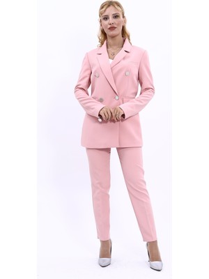 Önder Özsoy Erkek Yaka Kuruvaze Blazer Ceket & Dar Paça Pantolon-Pudra