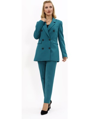 Önder Özsoy Erkek Yaka Kuruvaze Blazer Ceket & Dar Paça Pantolon-Petrol