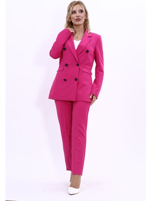 Önder Özsoy Erkek Yaka Kuruvaze Blazer Ceket & Dar Paça Pantolon-Fuşya