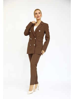 Önder Özsoy Erkek Yaka Kuruvaze Blazer Ceket & Dar Paça Pantolon-Kestane