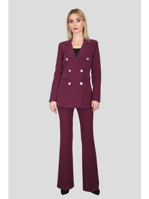 Önder Özsoy Erkek Yaka Kuruvaze Blazer Ceket & İspanyol Paça Pantolon-Mürdüm