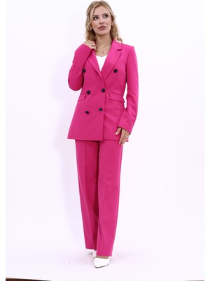 Önder Özsoy Erkek Yaka Kuruvaze Blazer Ceket & Bol Paça Pantolon-Fuşya