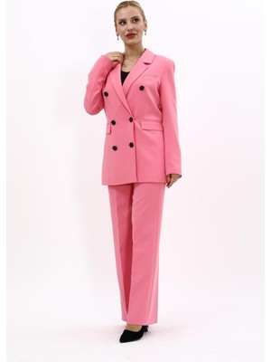 Önder Özsoy Erkek Yaka Kuruvaze Blazer Ceket & Bol Paça Pantolon-Pembe