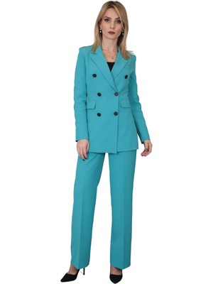 Önder Özsoy Erkek Yaka Kuruvaze Blazer Ceket & Bol Paça Pantolon-Turkuaz