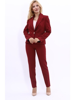 Önder Özsoy Erkek Yaka Tek Düğmeli Klasik Ceket & Dar Paça Pantolon-Bordo