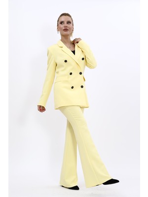 Önder Özsoy Erkek Yaka Kuruvaze Blazer Ceket & İspanyol Paça Pantolon-Sarı