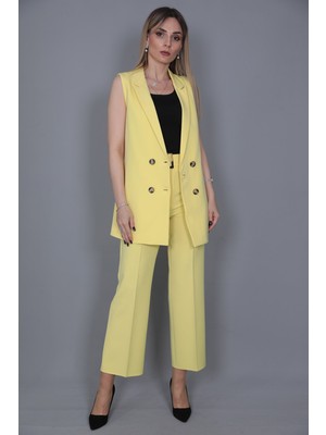 Önder Özsoy  Midi Boy Klasik Yelek & Kısa Bol Paça Pantolon-Sarı
