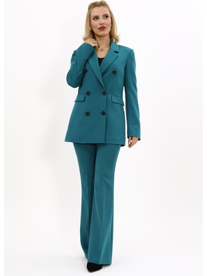 Önder Özsoy Erkek Yaka Kuruvaze Blazer Ceket & İspanyol Paça Pantolon-Petrol