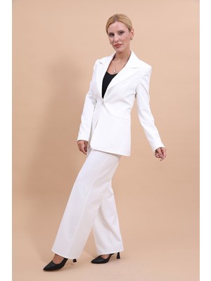 Önder Özsoy Erkek Yaka Tek Düğmeli Klasik Ceket & Bol Paça Pantolon Takım-Beyaz