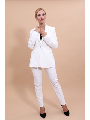 Önder Özsoy Erkek Yaka Tek Düğmeli Klasik Ceket &  Dar Paça Pantolon-Beyaz
