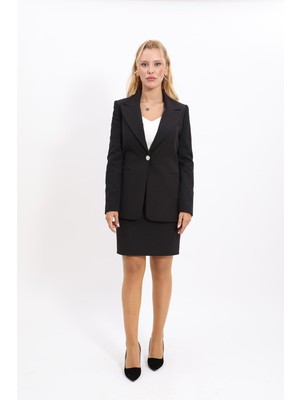 Önder Özsoy Erkek Yaka Tek Düğmeli Klasik Ceket &  Yırtmaçlı Düz Dar Etek-Siyah