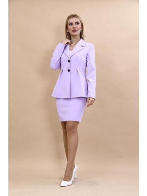 Önder Özsoy Erkek Yaka Önleri Pileli Ceket & Yırtmaçlı Düz Dar Etek-Menekşe