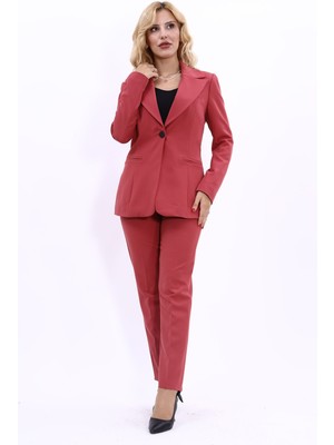 Önder Özsoy Erkek Yaka Tek Düğmeli Klasik Ceket &  Dar Paça Pantolon-Kiremit