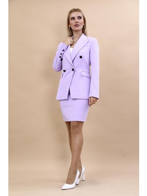 Önder Özsoy Erkek Yaka  Çapraz Ceket & Yırtmaçlı Düz Dar Etek-Menekşe