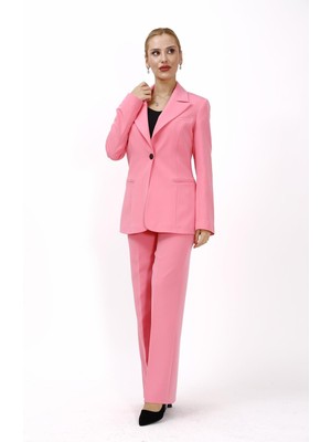 Önder Özsoy Erkek Yaka Tek Düğmeli Klasik Ceket & Bol Paça Pantolon Takım-Pembe