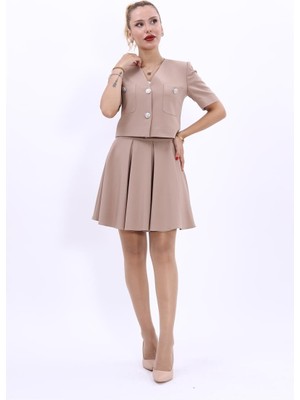 Önder Özsoy V Yaka  Kısa Ceket & Kısa Kloş Etek-Taş