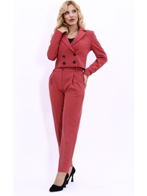 Önder Özsoy Erkek Yaka Kuruvaze Kısa Ceket & Kemerli Köprülü Dar Paça Pantolon-Kiremit