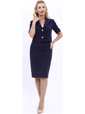 Önder Özsoy Erkek Yaka Kısa Ceket &  Düz Dar Etek-Lacivert