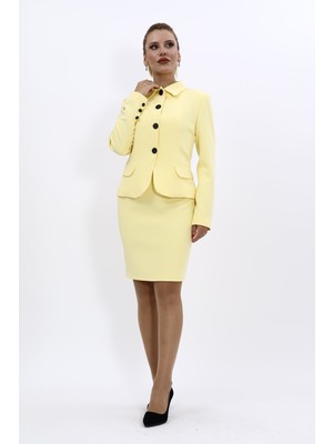 Önder Özsoy Gömlek Yaka Klasik Ceket &  Yırtmaçlı Düz Dar Etek-Sarı