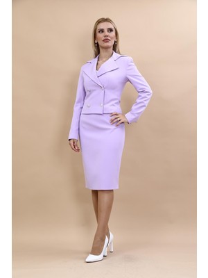 Önder Özsoy Gömlek Yaka Kuruvaze Kısa Ceket &  Düz Dar Etek-Menekşe