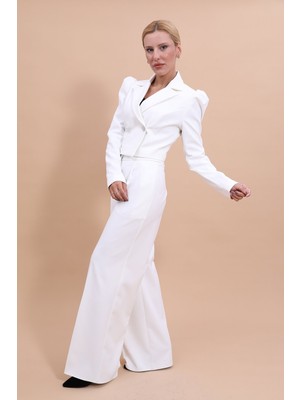 Önder Özsoy Gömlek Yaka Kısa Ceket & Erkek Yaka Drape Kollu Kısa Ceket-Beyaz