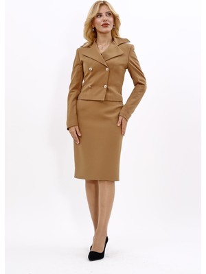 Önder Özsoy Gömlek Yaka Kuruvaze Kısa Ceket &  Düz Dar Etek-Camel