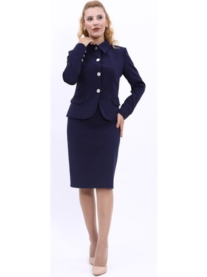 Önder Özsoy Gömlek Yaka Klasik Ceket &  Düz Dar Etek-Lacivert