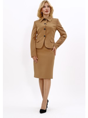 Önder Özsoy Gömlek Yaka Klasik Ceket &  Düz Dar Etek-Camel