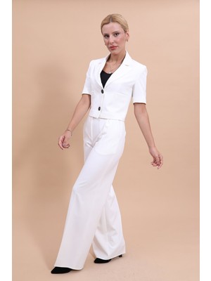 Önder Özsoy Erkek Yaka Kısa Ceket &  Korsaj Kemer Palazzo Pantolon-Beyaz