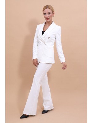 Önder Özsoy Erkek Yaka Torba Cepli Klasik Ceket &  İspanyol Paça Pantolon-Beyaz