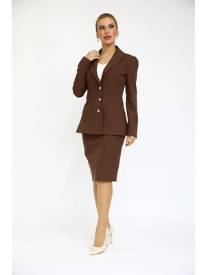 Önder Özsoy Erkek Yaka Kolu Büzgülü Ceket &  Düz Dar Etek-Kestane