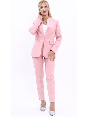 Önder Özsoy Kendinden Dik Yakalı Ceket & Dar Paça Pantolon-Pudra